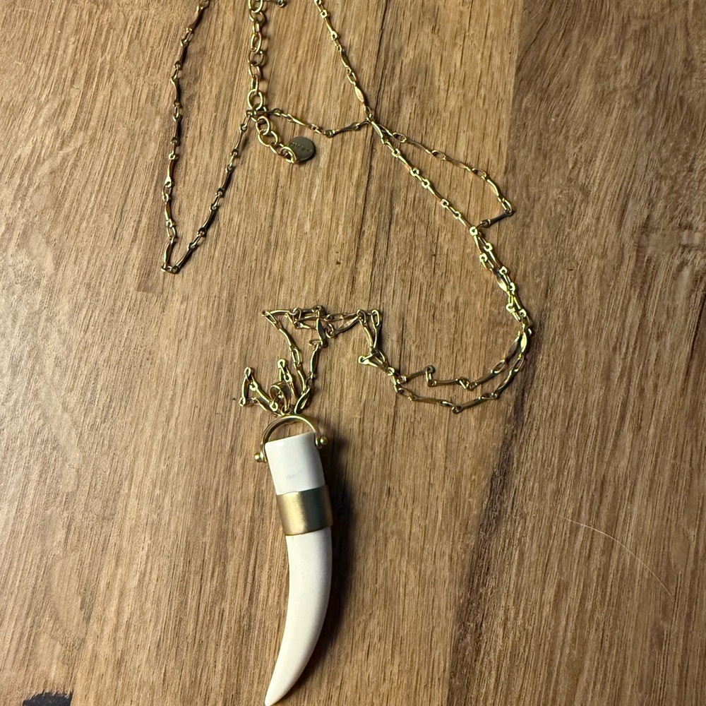 Gold and Cream Horn Pendant Necklace
